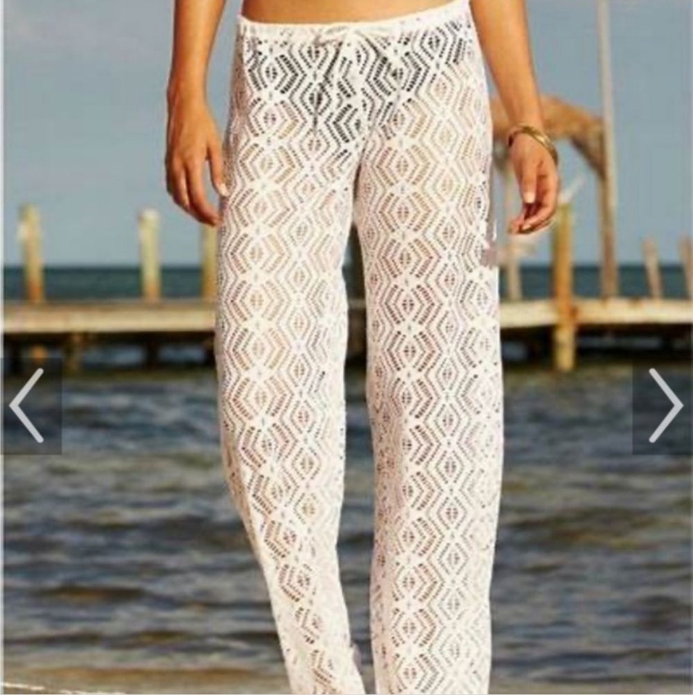 Becca Swim White Crochet Lace Beach Coverup Pants